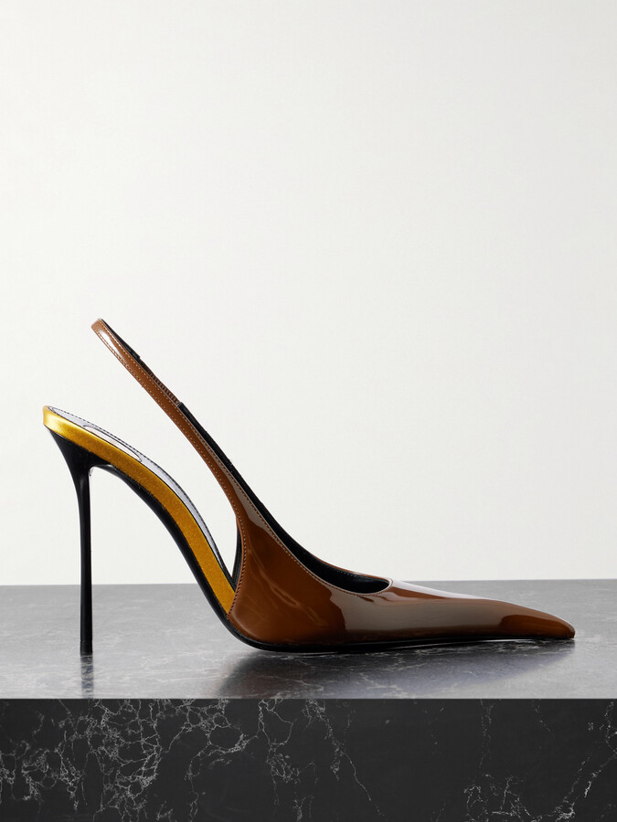 Saint Laurent Amalia Patent-leather Slingback Pumps - Brown