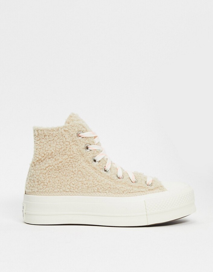 Converse Chuck Taylor Lift Platform Cosy Club trainers in cream borg -  ShopStyle