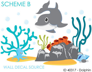 Wall Decal Source Dolphin, Octopus, Ocean and Coral Reef Vinyl Reusable Wall Decal