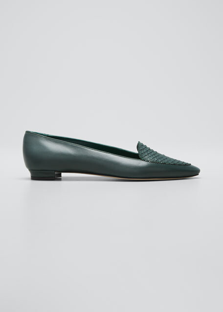 Agos Leather & Snake Loafers, Dark Green
