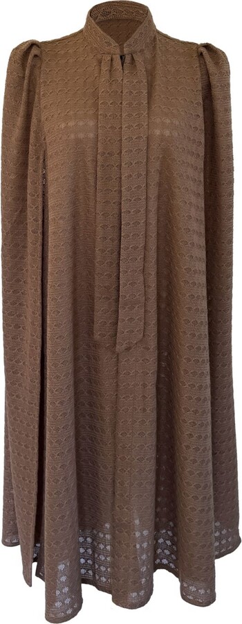 Nina Nieves Brown Yenny Camel Knit Crochet Cape