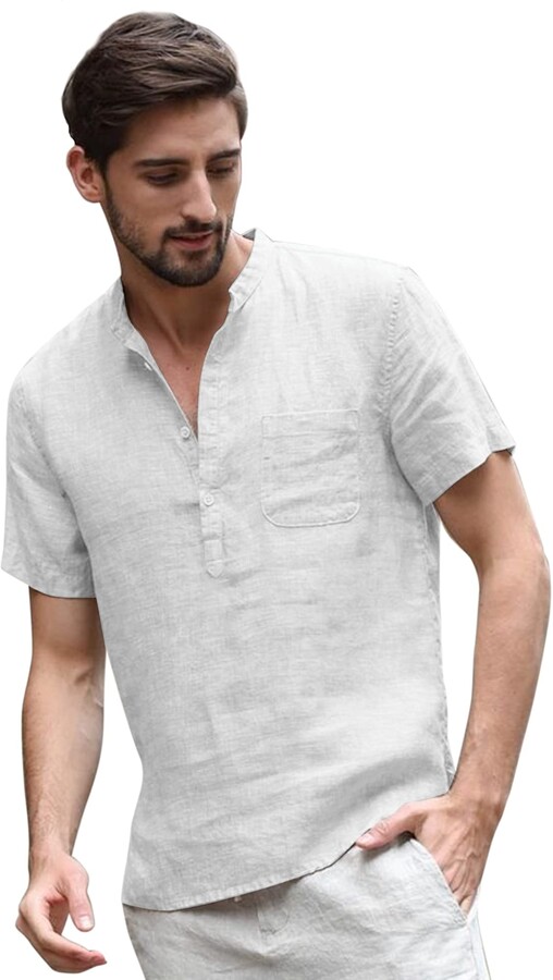 COOFANDY Men's Cotton Linen Henley Shirt Long Sleeve Hippie Casual ...