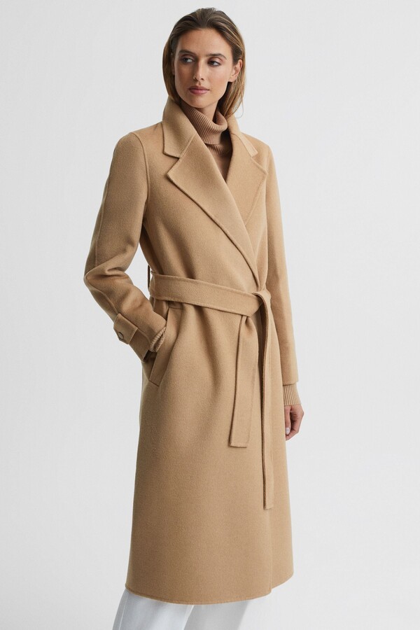 Reiss Camel Agnes Petite Belted Blindseam Wool Longline Coat ShopStyle