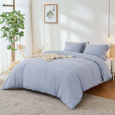 MILDLY Solayne 100% Washed Cotton Duvet Cover Set Luxury Soft Textured Natural Bedding Set with Pillow Shams