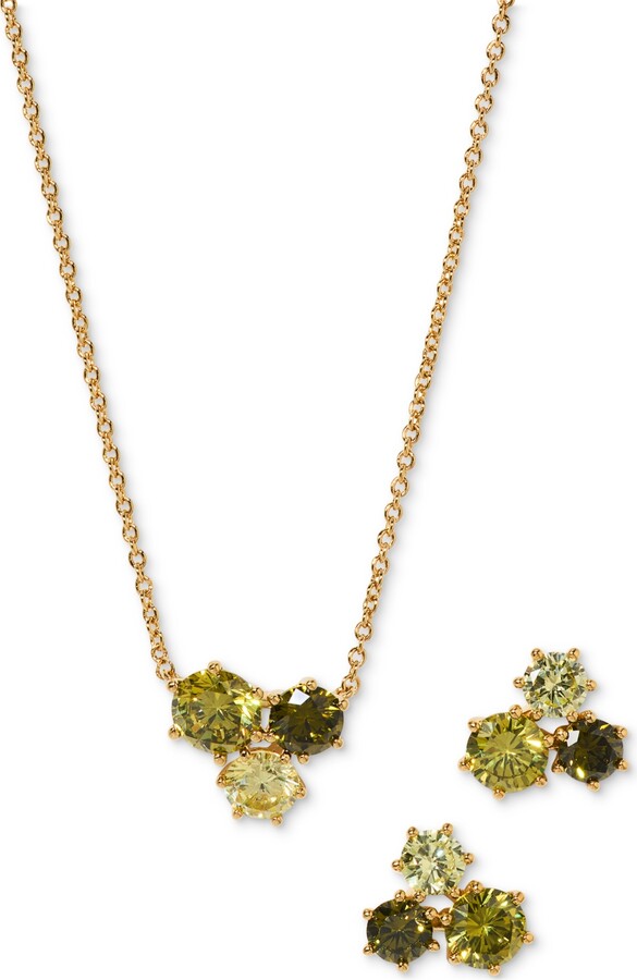 Eliot Danori Cubic Zirconia Trio Pendant Necklace & Stud Earrings, 16" + 2" extender - Green/Gold