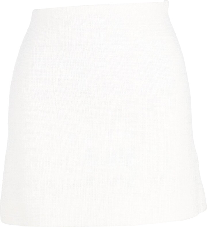 Theory High-Waisted Mini Skirt in White Cotton Tweed