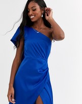 Thumbnail for your product : Chi Chi London satin one shoulder statement maxi dress in cobalt