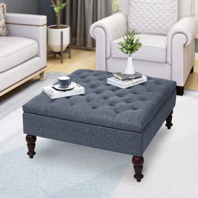 Reyer 33.8 inch Wide Fabric Upholstered Tufted Square Storage Ottoman