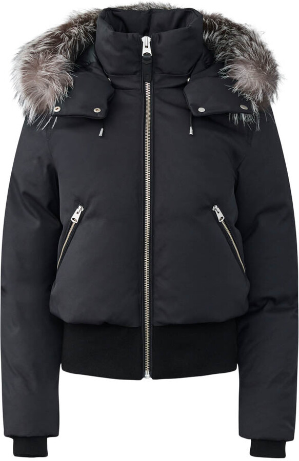 Mackage Cory Twill Down Bomber With Removable Hood And Silver Fox Fur ...