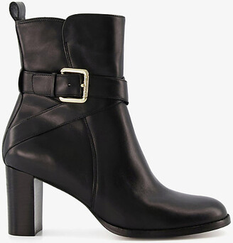 Dune Pier buckle-strap heeled leather ankle boots