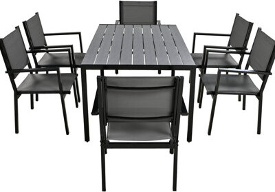 Latitude Run Steel Outdoor Chair And Table - Modern Design For Patio Balcony Backyard Seats 6 U-Style Dining Ensemble Modern Seating