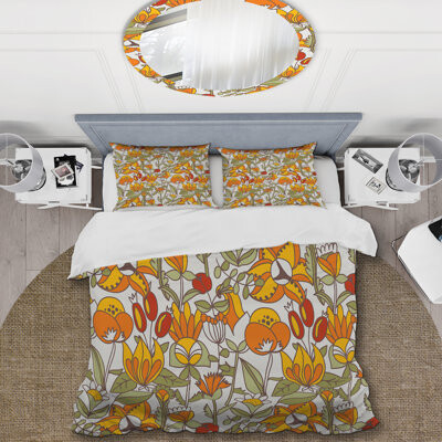Design Art Yellow Flowers - Floral Duvet Cover Set - Microfiber Polyester