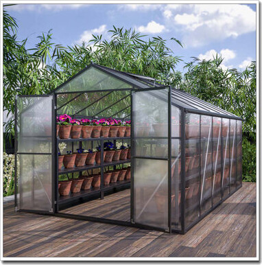 JINMANNING 8' x 12' Outdoor greenhouse, heavy duty polycarbonate greenhouse, large walk-in greenhouse with double doors and two ventilation windows, aluminum gre