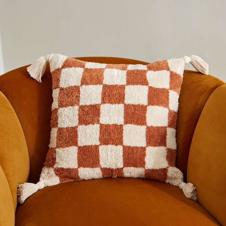 Dunelm Artisan Checkerboard Butterscotch Cushion Cover