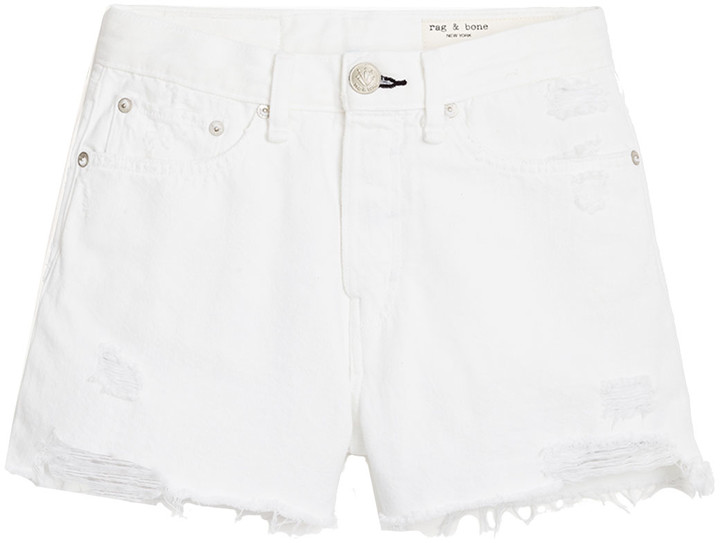distressed white denim shorts