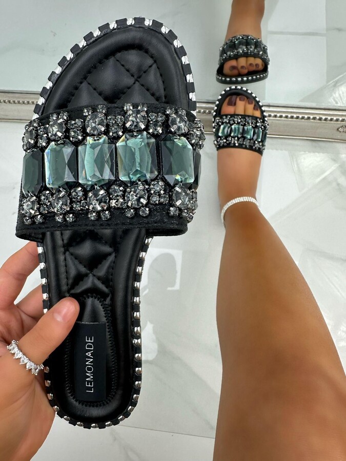 Love Lemonade Crystal Chunky Diamante Sliders ShopStyle Sandals