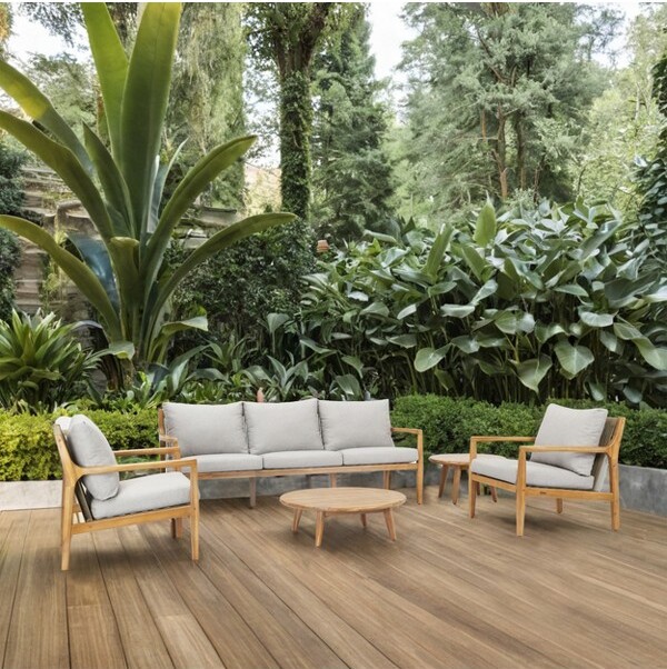 Moda Furnishings ModaFurnishings5-PieceAcaciaWoodPatioOutdoorConversationSetWithCushions