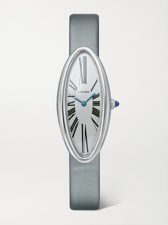 Stephanie Windsor Cartier Vintage Baignoire Allongée Model 2514 47mm 18-karat White Gold And Satin Watch - One size