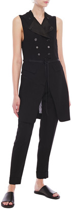Ann Demeulemeester Double-breasted Wool-twill, Voile And Satin Vest