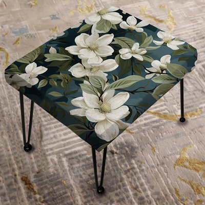 Design Art Grey And White Blossoms Orchid Lovely - Floral Rectangle Ottoman