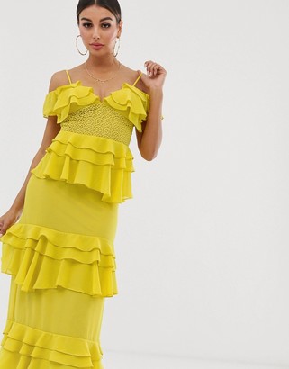 Forever U tiered maxi dress with panelling in yellow