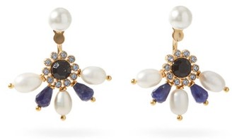 Erdem Crystal & Faux-pearl Fan Earrings - Blue Gold