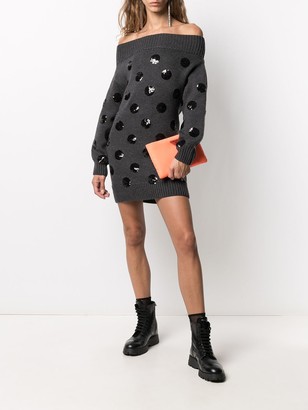 Monse Sequin Polka Dot Off-Shoulder Knit Dress
