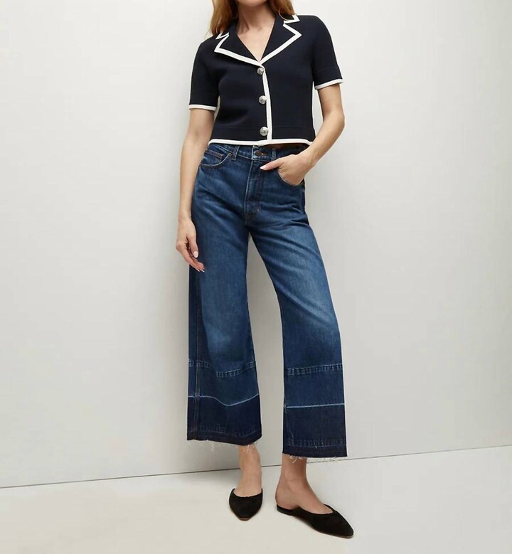 Veronica Beard Taylor Cropped Wide Leg Jean W Released Hem In Bright Blue