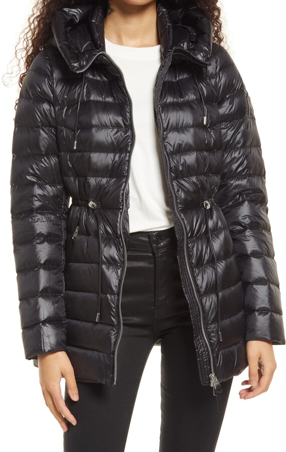 cinched waist puffer jacket