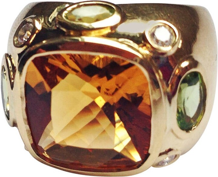 Christina Addison The Bonheur Ring: Citrine Peridot Diamond Yellow Gold Domed Ring
