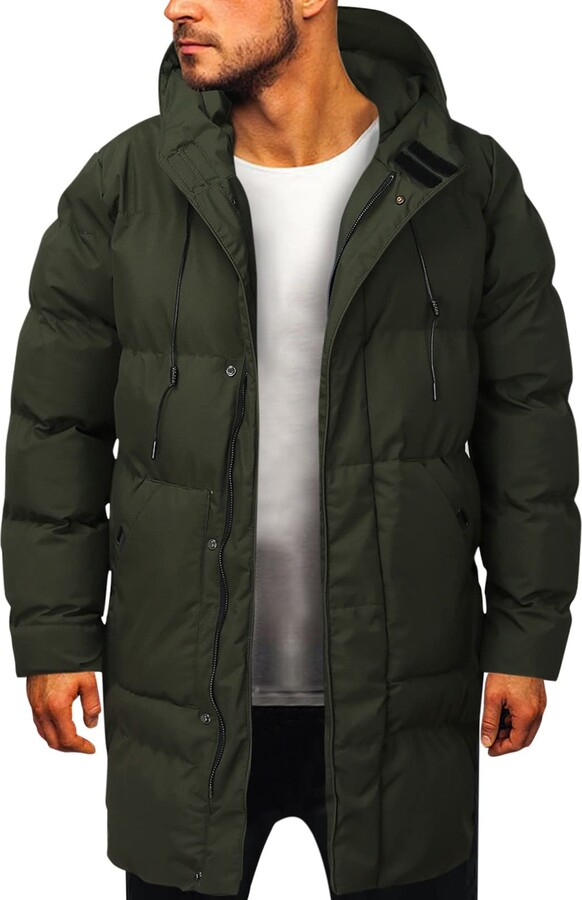 VESNIBA Men Puffer Jacket Shiny Long Warm Coat Mens Khaki Jacket Men