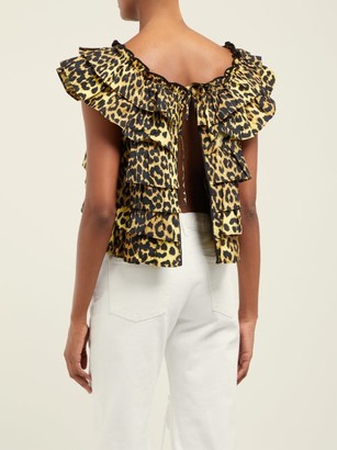 Ganni Bijou Ruffled Leopard-print Cotton Top - Brown Multi