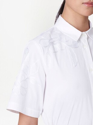 Carolina Herrera Floral-Embroidered Short-Sleeve Shirt