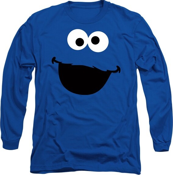 Sesame Street Men'sSesameStreetCookieMonsterFaceLongSleeveT-ShirtRoyalBlueMedium
