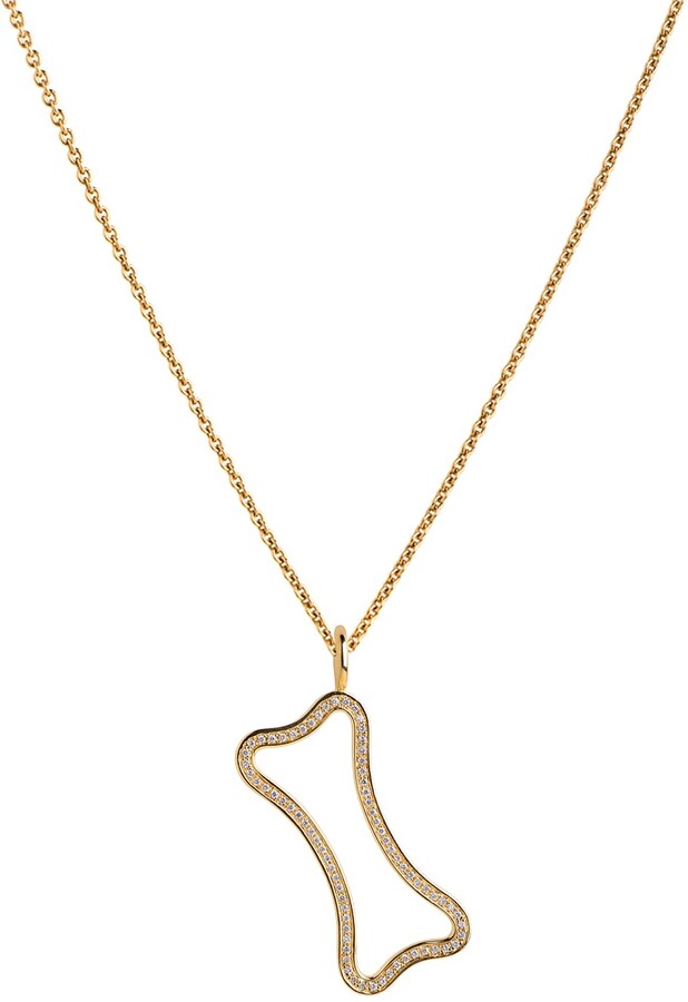 t.w Ross-Simons 0.10 ct Diamond Dog Bone and Paw Pendant Necklace in 14kt Yellow Gold