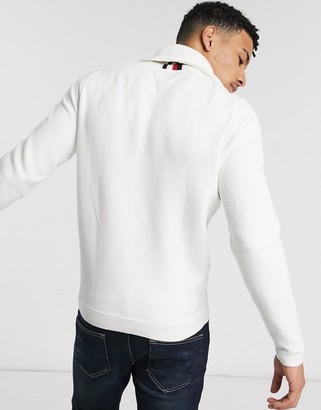 Tommy Hilfiger chest logo half zip mock neck jumper in white