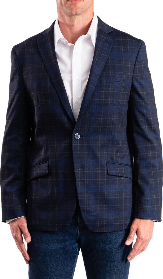 SAVILE ROW CO Navy Plaid Knit Sport Coat