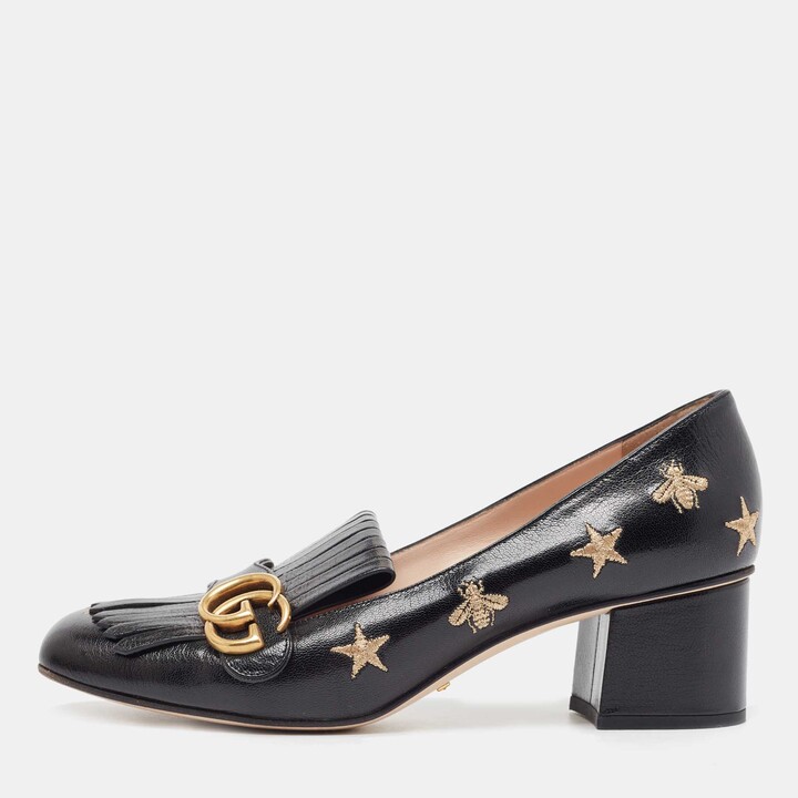 Gucci Gg Marmont Patent Leather Block Heel Loafers in Black