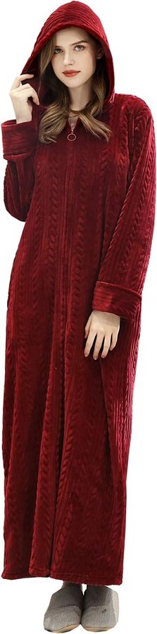 KINOW Luxury Fluffy Dressing Gown Women Super Soft Fleece Bathrobe with  Hood Wine Red - ShopStyle Robes