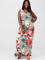 Thumbnail for your product : V By Very Curve Side Split Jersey Maxi Dress - Coral Floral Animal