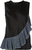 Helmut Lang - contrast pleated trim top - women - Soie/coton/Polyester/Triacétate - L
