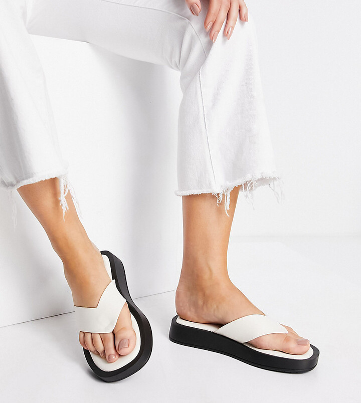Raid Wide Fit Dornea chunky toe post sandals in off white - ShopStyle