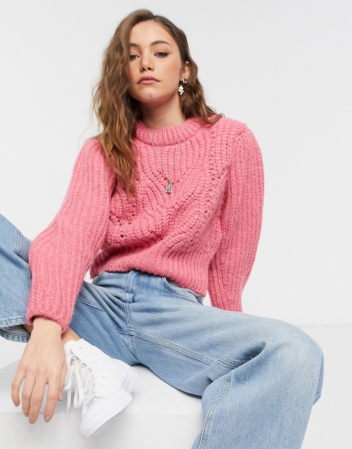 Topshop detail sleeve sweater in rose - ShopStyle