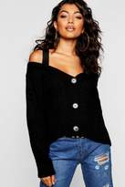 Thumbnail for your product : boohoo Cold Shoulder Cable Knit Cardigan