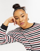 Thumbnail for your product : ASOS Curve DESIGN Curve oversized long sleeve T-shirt dress in burgundy black and white stripe