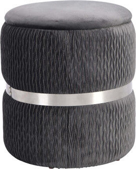 Ebern Designs Techni Mobili Modern Velvet Round Ottoman With Storage, Grey
