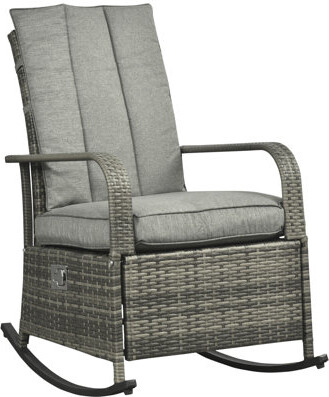 Latitude Run Outsunny Outdoor Rattan Rocking Chair Patio Recliner With Soft Cushions