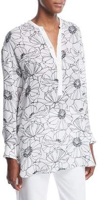 Loro Piana Cathy Floral-Print Silk Henley Shirt