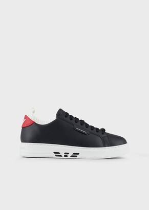 emporio armani leather sneakers with knit inserts