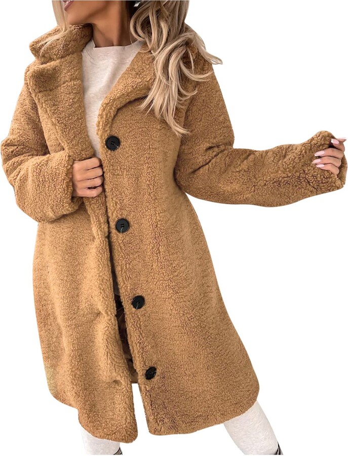 Faux Fur Womens Fluffy Fleece Long Trench Coat Women's Winter Faux